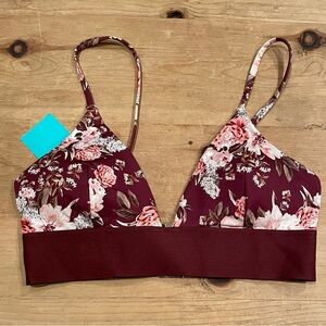 NWT H&M burgundy pink floral swim top bralette feminine festival gold hardware 6